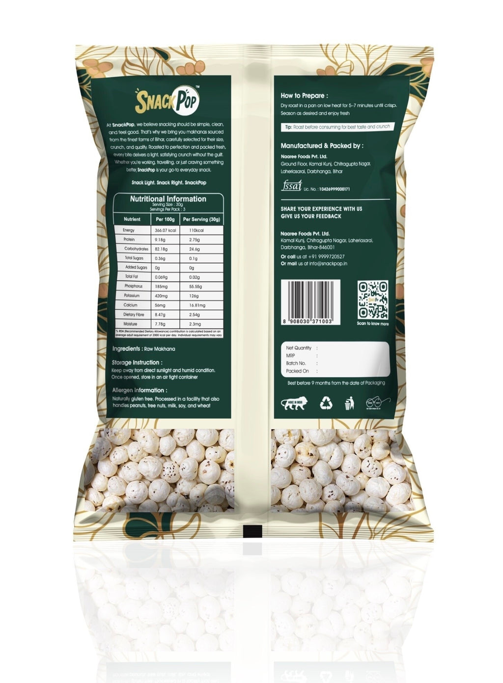SnackPop Classic Raw Makhana 100gm
