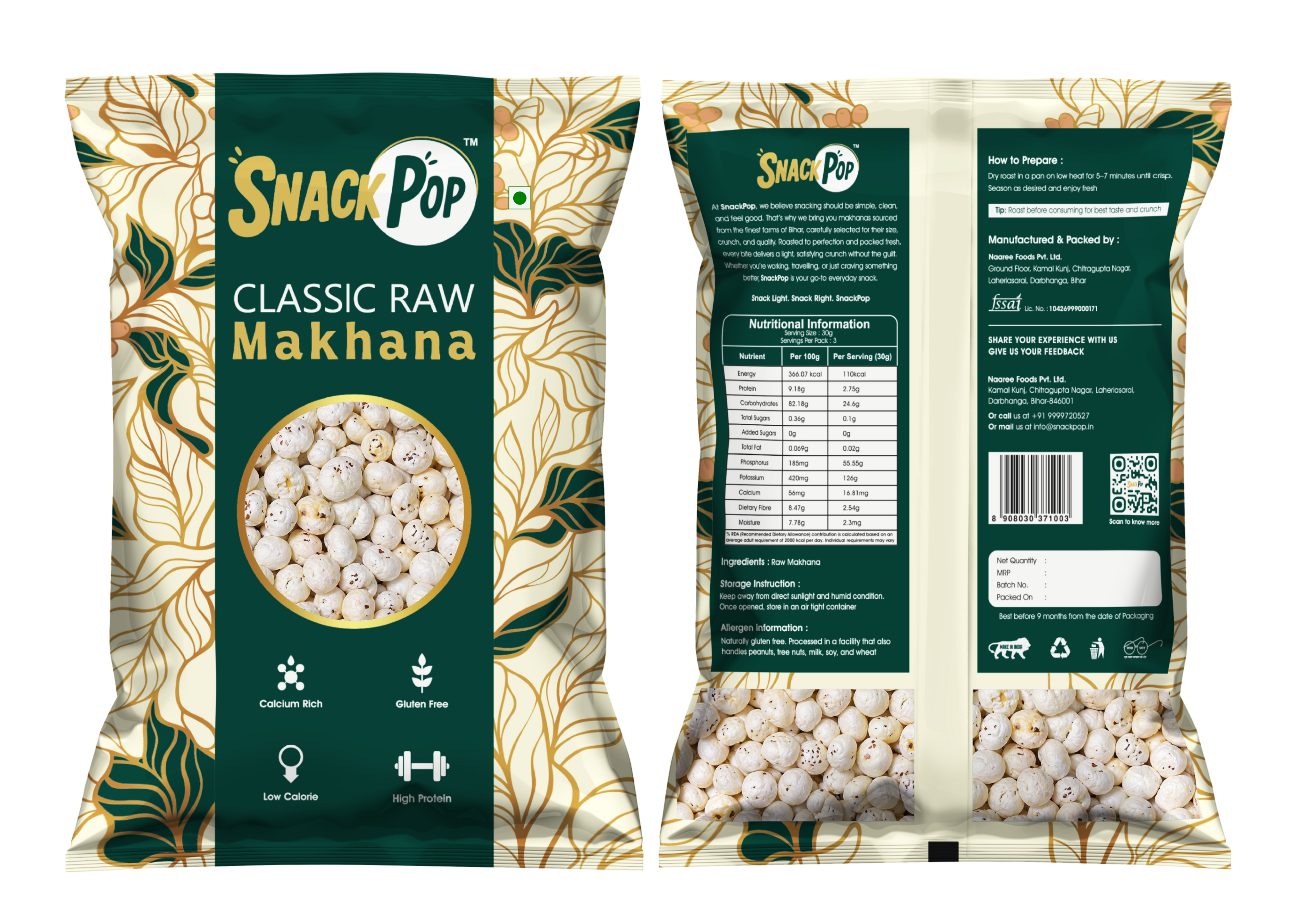SnackPop Classic Raw Makhana 100gm